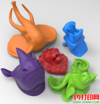 黑白版动物磁贴3D打印模型免费下载（狮子、大象、犀牛、河马、水牛）