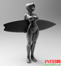 拿着冲浪板的动漫美女人物3D打印模型下载（OBJ格式）