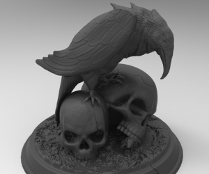 黑乌鸦骷髅头雕像3D打印模型下载(STL格式)
