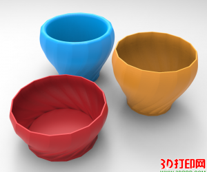 锥形花盆3D打印模型下载（三个盆子）
