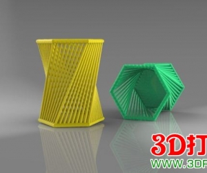 六边形扭曲笔筒3D打印模型下载